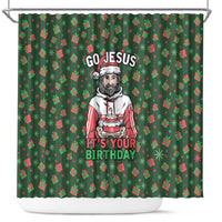 Go Jesus It's Your Birthday Christmas Shower Curtain with Presents and Festive Pattern - Wonder Print Shop