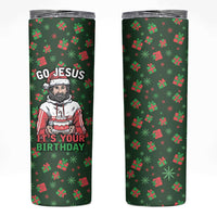 Go Jesus It's Your Birthday Christmas Skinny Tumbler with Presents and Festive Pattern - Wonder Print Shop