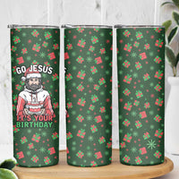 Go Jesus It's Your Birthday Christmas Skinny Tumbler with Presents and Festive Pattern - Wonder Print Shop