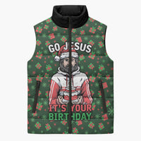 Go Jesus It's Your Birthday Christmas Sleeveless Puffer Jacket with Presents and Festive Pattern - Wonder Print Shop