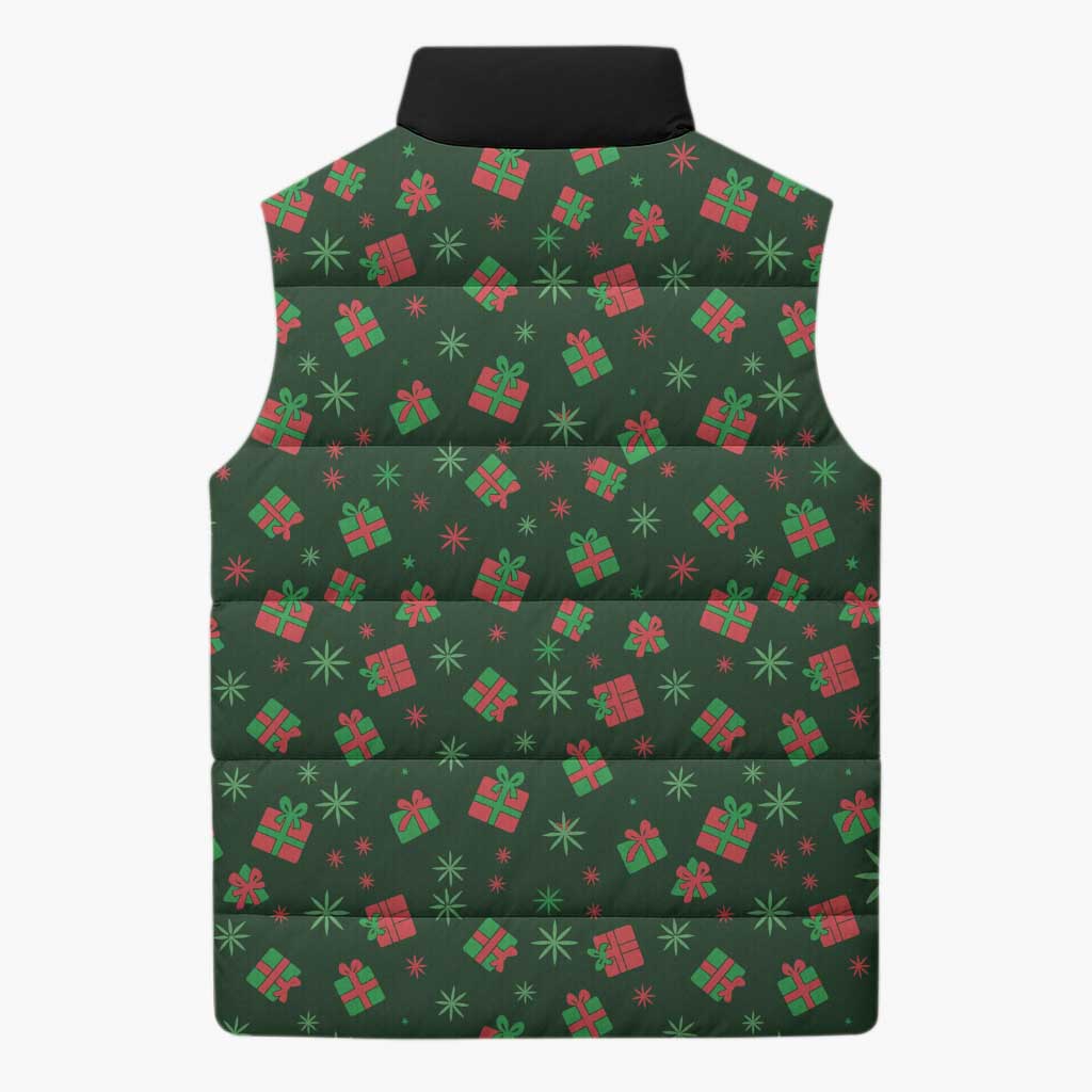 Go Jesus It's Your Birthday Christmas Sleeveless Puffer Jacket with Presents and Festive Pattern - Wonder Print Shop