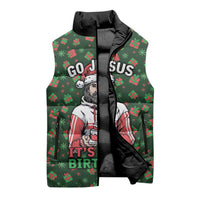 Go Jesus It's Your Birthday Christmas Sleeveless Puffer Jacket with Presents and Festive Pattern - Wonder Print Shop