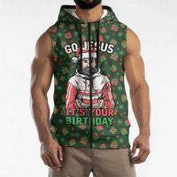 Go Jesus It's Your Birthday Christmas Sleeveless Zip Hoodie with Presents and Festive Pattern - Wonder Print Shop