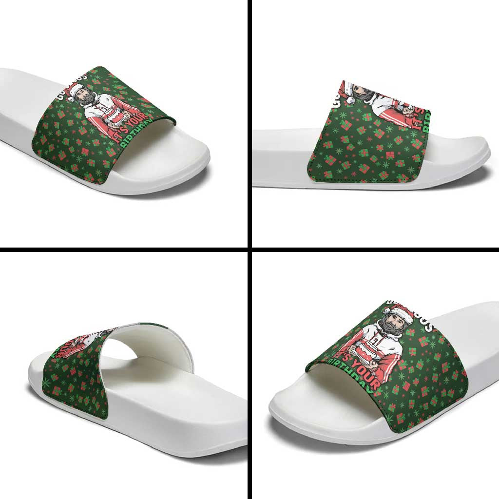 Go Jesus It's Your Birthday Christmas Slide Sandals with Presents and Festive Pattern - Wonder Print Shop