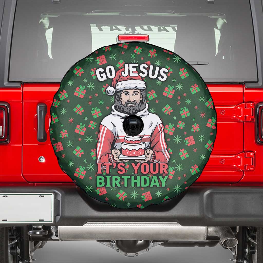 Go Jesus It's Your Birthday Christmas Spare Tire Cover with Presents and Festive Pattern - Wonder Print Shop