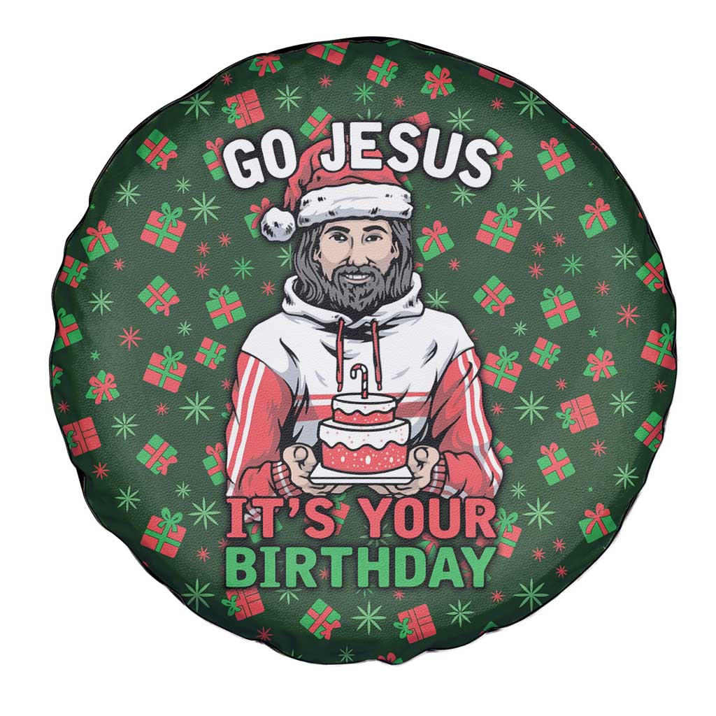 Go Jesus It's Your Birthday Christmas Spare Tire Cover with Presents and Festive Pattern - Wonder Print Shop