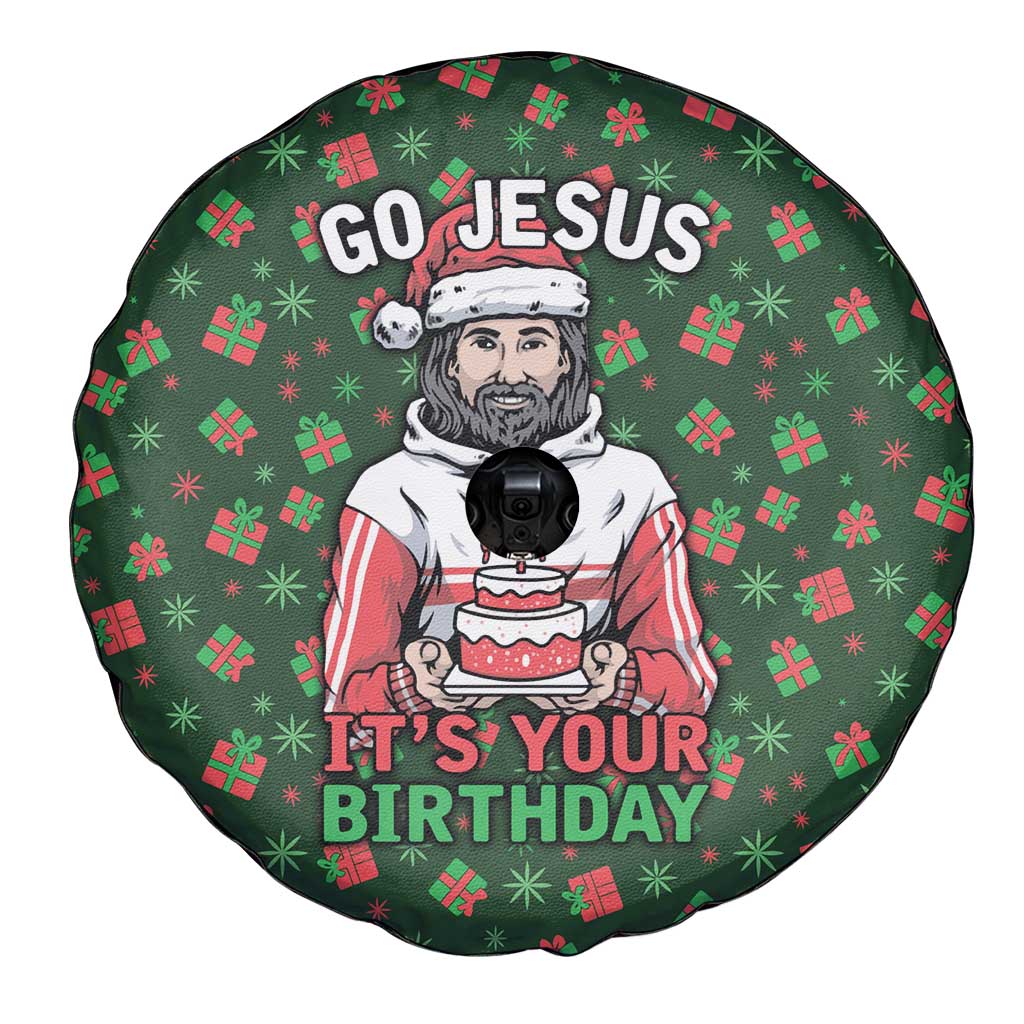Go Jesus It's Your Birthday Christmas Spare Tire Cover with Presents and Festive Pattern - Wonder Print Shop