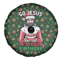 Go Jesus It's Your Birthday Christmas Spare Tire Cover with Presents and Festive Pattern - Wonder Print Shop