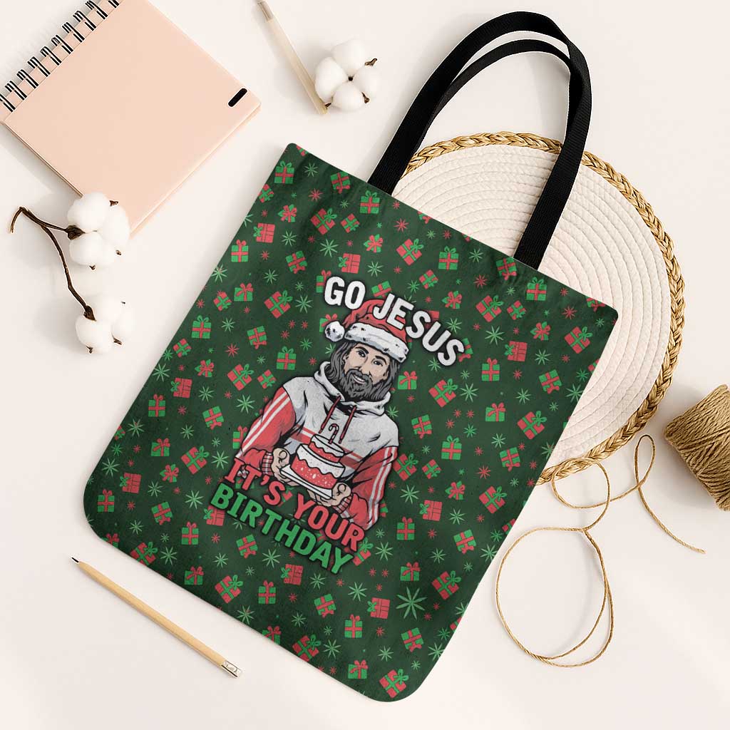 Go Jesus It's Your Birthday Christmas Tote Bag with Presents and Festive Pattern - Wonder Print Shop