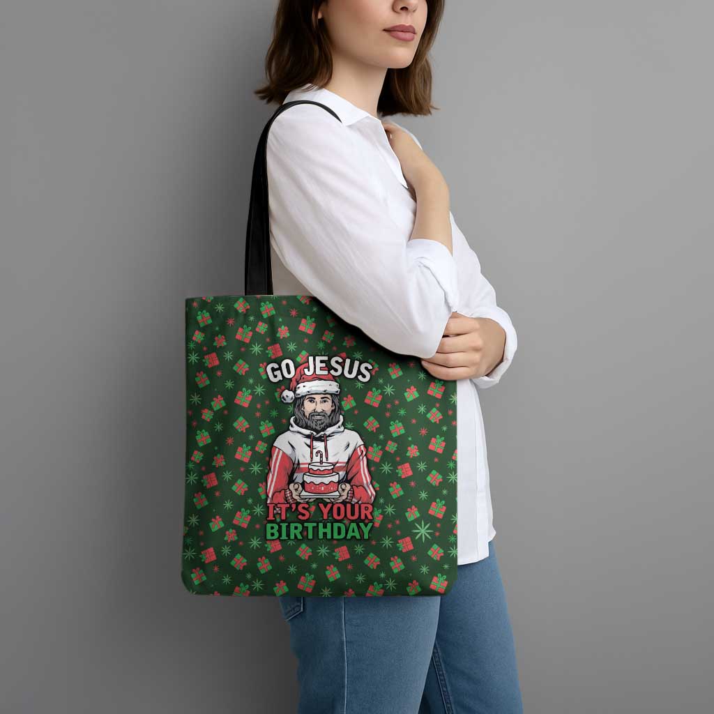 Go Jesus It's Your Birthday Christmas Tote Bag with Presents and Festive Pattern - Wonder Print Shop