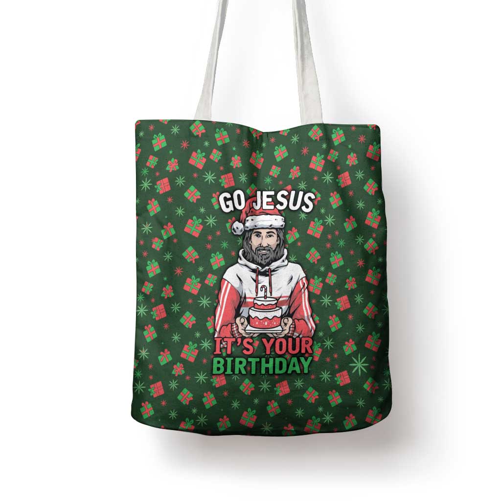 Go Jesus It's Your Birthday Christmas Tote Bag with Presents and Festive Pattern - Wonder Print Shop
