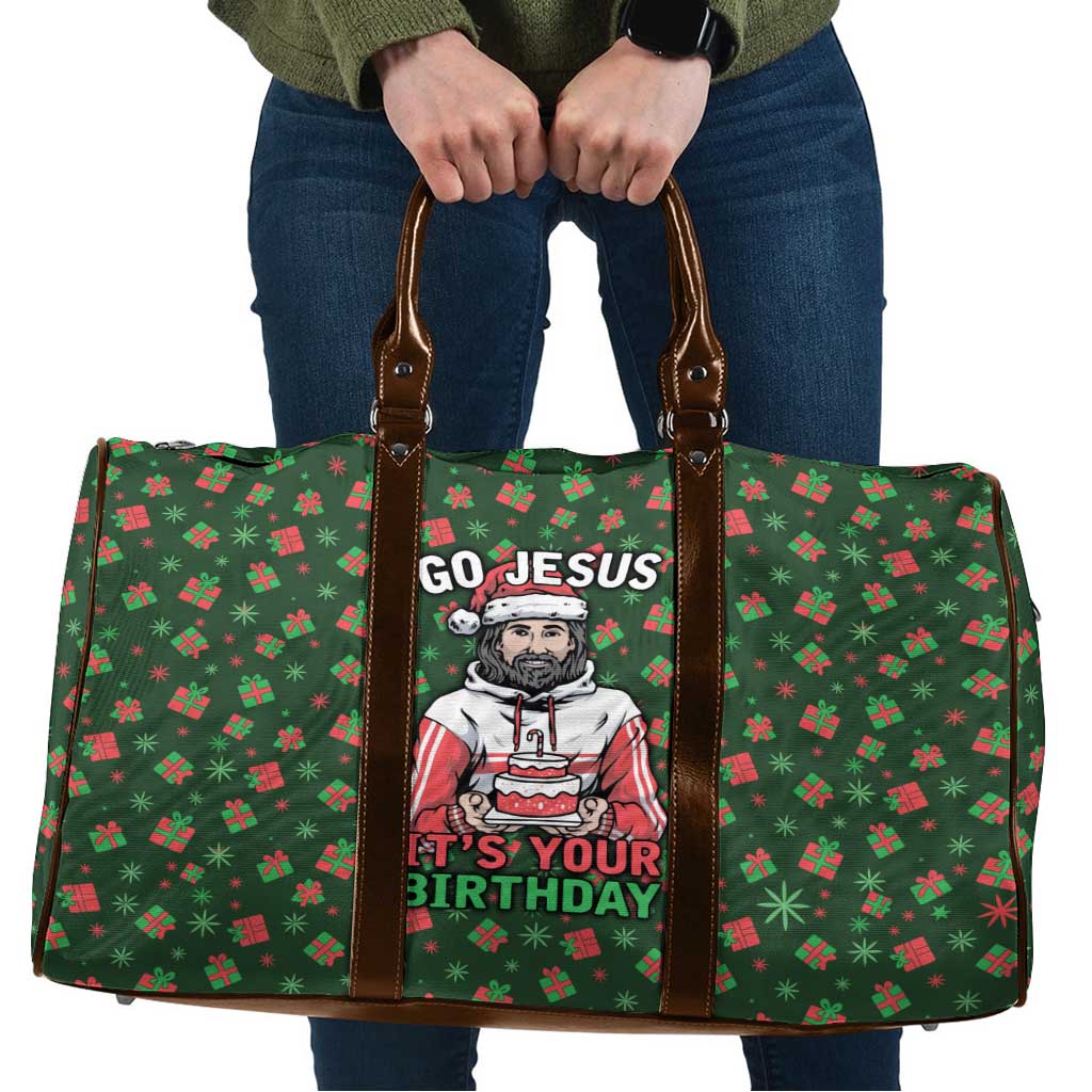 Go Jesus It's Your Birthday Christmas Travel Bag with Presents and Festive Pattern - Wonder Print Shop