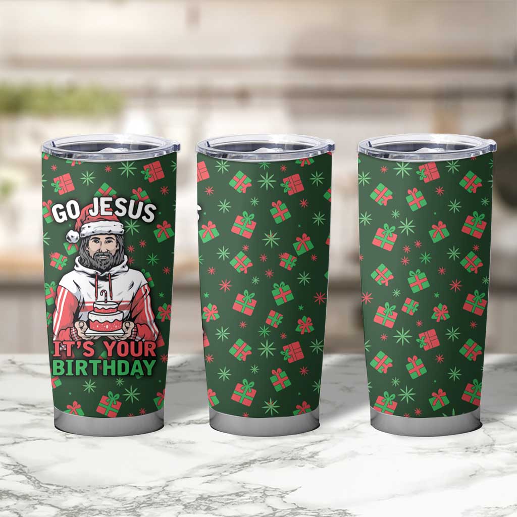Go Jesus It's Your Birthday Christmas Tumbler Cup with Presents and Festive Pattern - Wonder Print Shop
