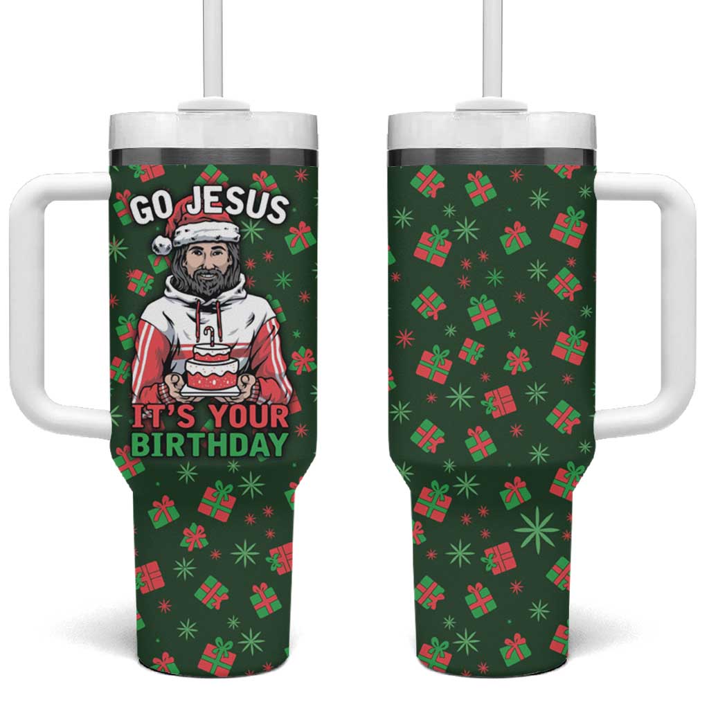Go Jesus It's Your Birthday Christmas Tumbler With Handle with Presents and Festive Pattern - Wonder Print Shop