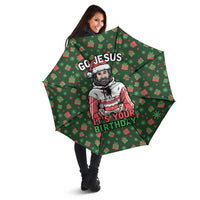 Go Jesus It's Your Birthday Christmas Umbrella with Presents and Festive Pattern - Wonder Print Shop