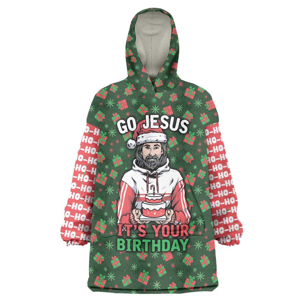 Go Jesus It's Your Birthday Christmas Wearable Blanket Hoodie with Presents and Festive Pattern - Wonder Print Shop