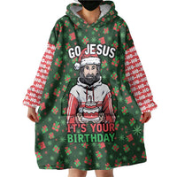 Go Jesus It's Your Birthday Christmas Wearable Blanket Hoodie with Presents and Festive Pattern - Wonder Print Shop