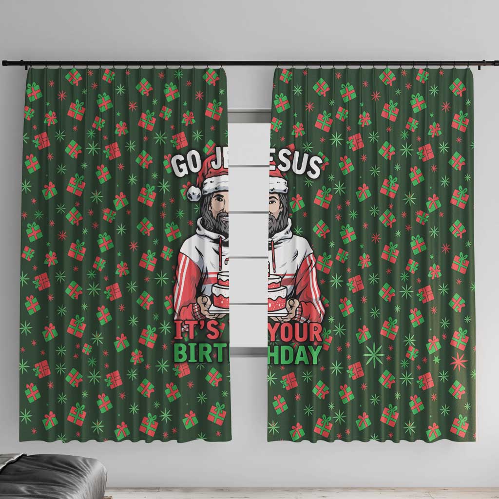 Go Jesus It's Your Birthday Christmas Window Curtain with Presents and Festive Pattern - Wonder Print Shop