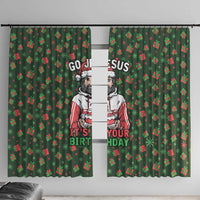 Go Jesus It's Your Birthday Christmas Window Curtain with Presents and Festive Pattern - Wonder Print Shop