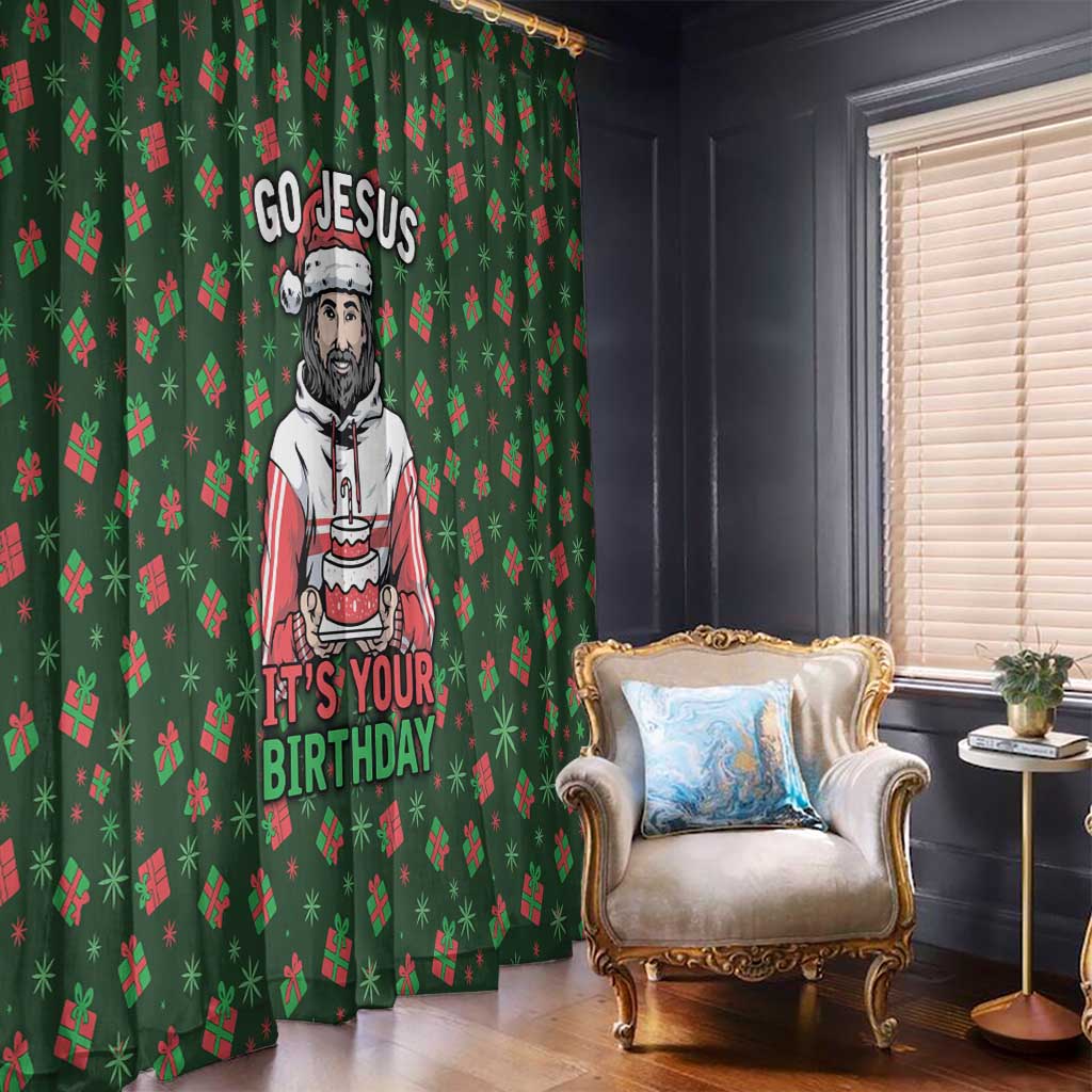 Go Jesus It's Your Birthday Christmas Window Curtain with Presents and Festive Pattern - Wonder Print Shop
