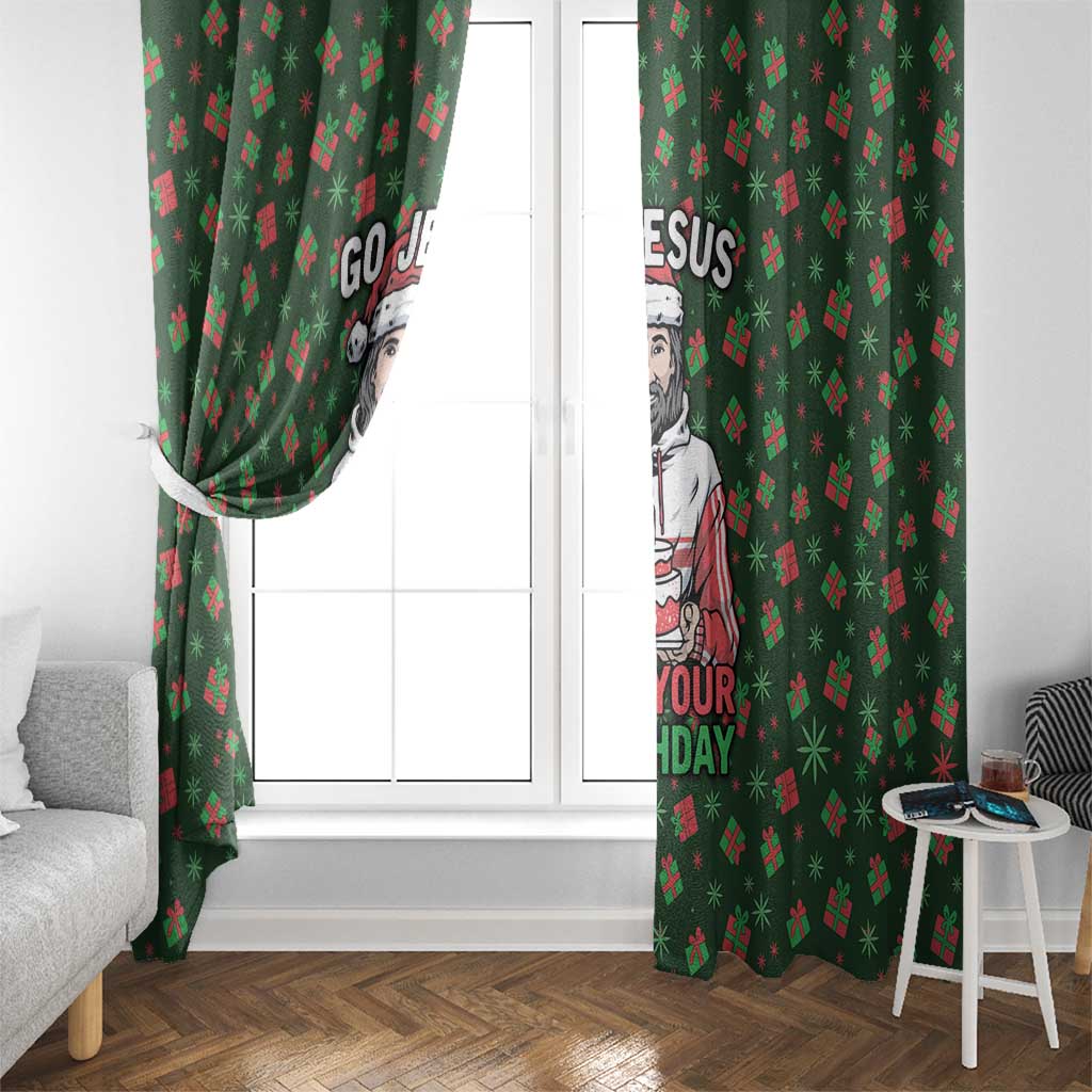 Go Jesus It's Your Birthday Christmas Window Curtain with Presents and Festive Pattern - Wonder Print Shop