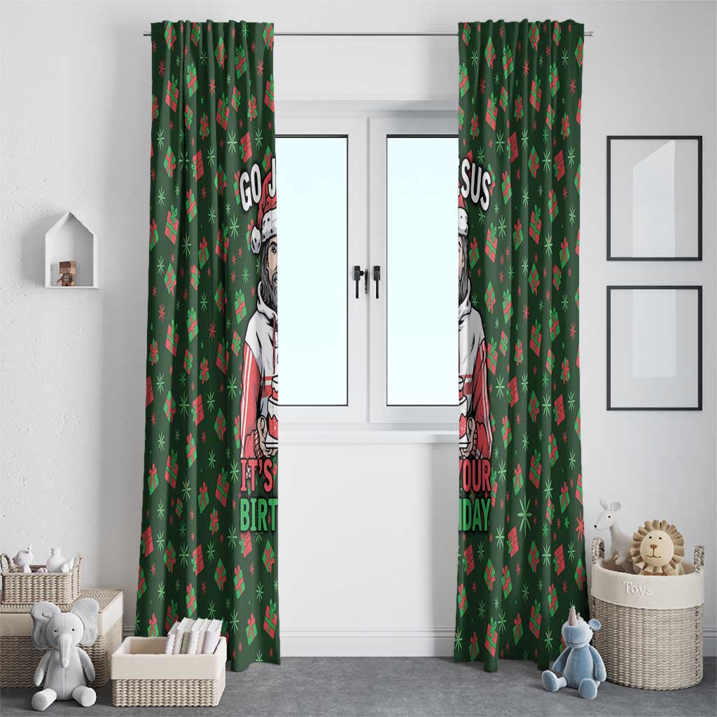 Go Jesus It's Your Birthday Christmas Window Curtain with Presents and Festive Pattern - Wonder Print Shop