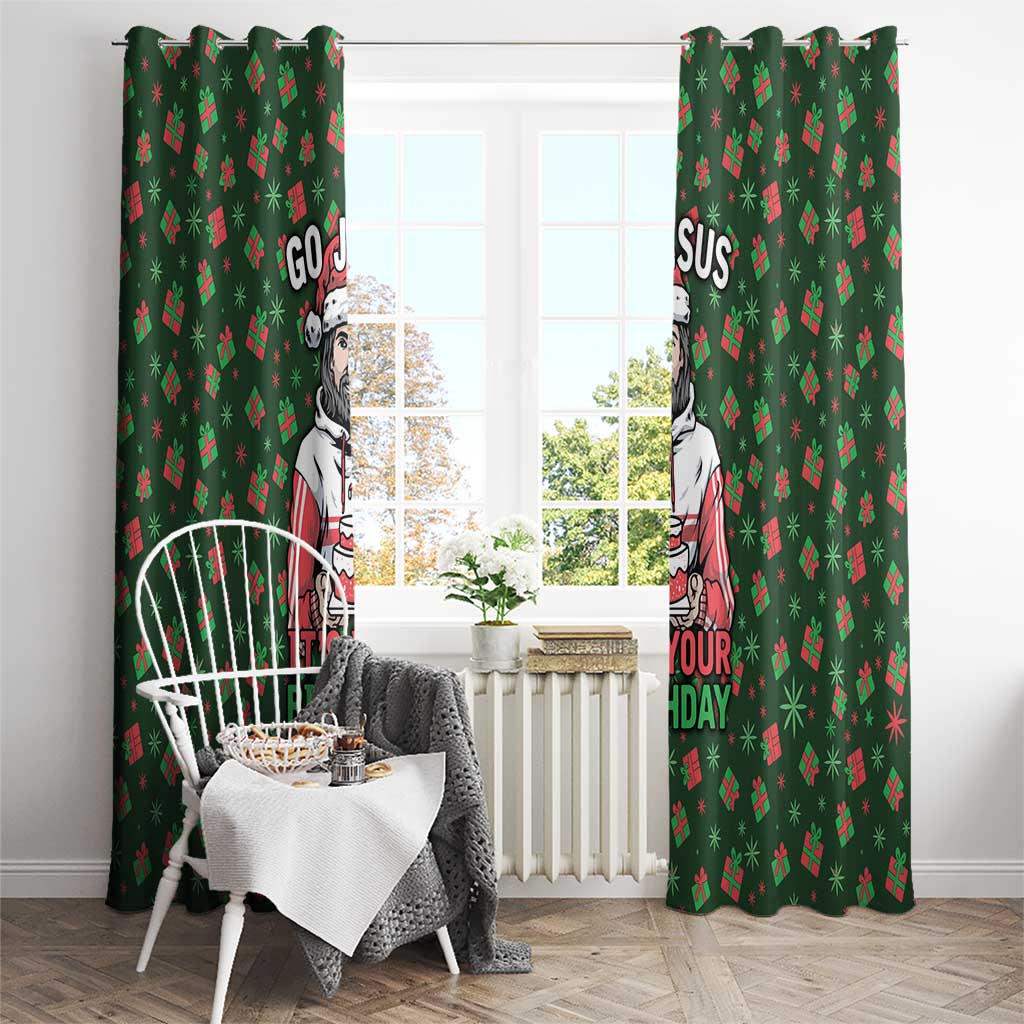 Go Jesus It's Your Birthday Christmas Window Curtain with Presents and Festive Pattern - Wonder Print Shop