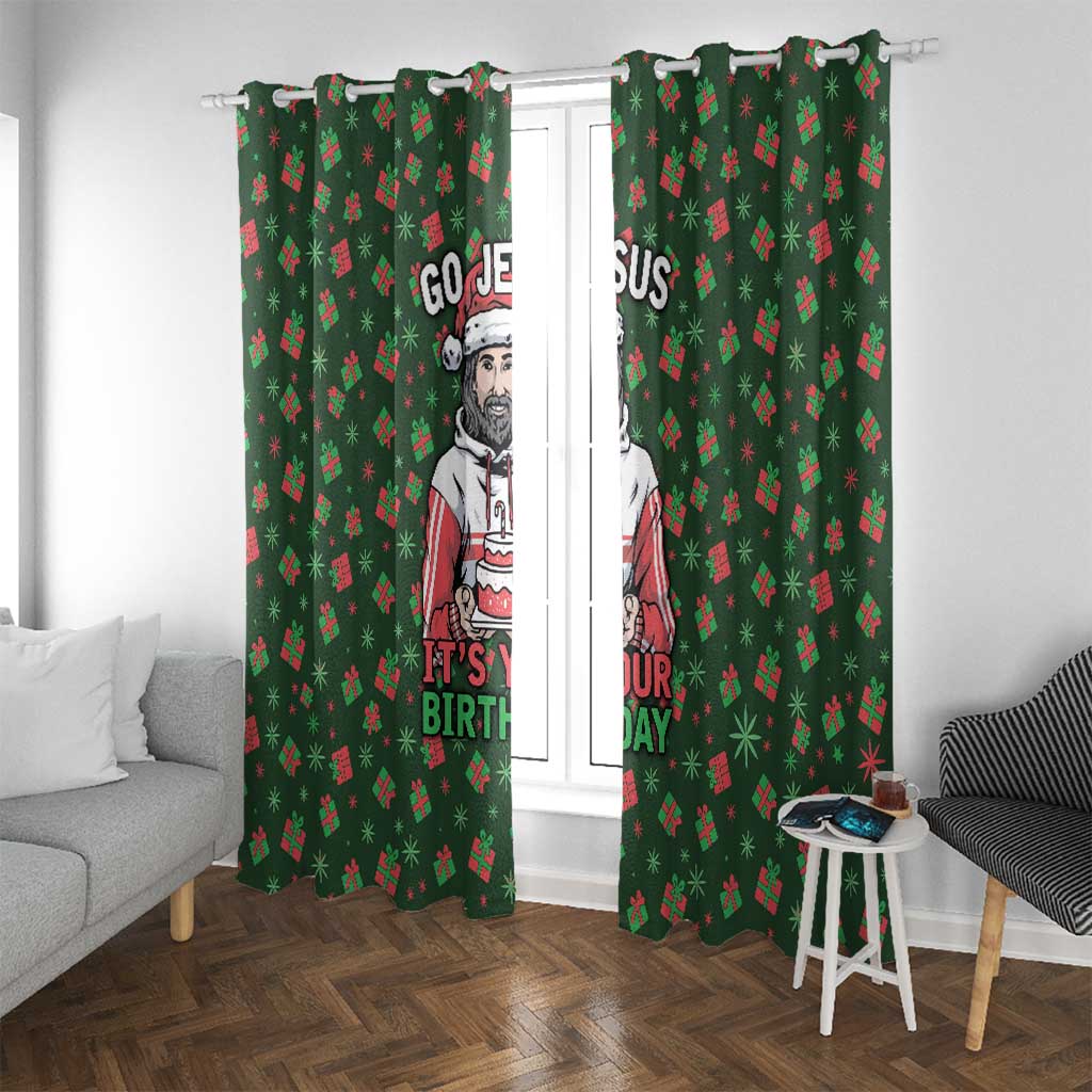 Go Jesus It's Your Birthday Christmas Window Curtain with Presents and Festive Pattern - Wonder Print Shop