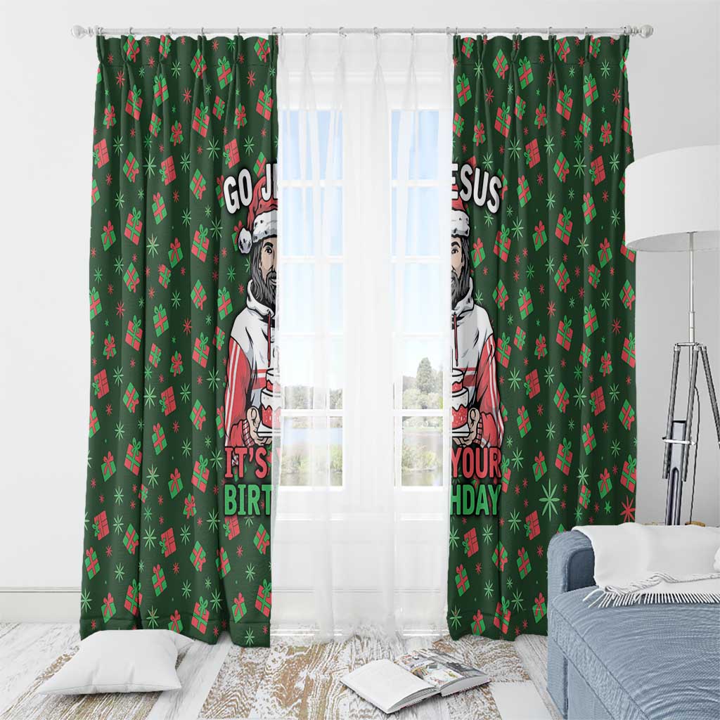 Go Jesus It's Your Birthday Christmas Window Curtain with Presents and Festive Pattern - Wonder Print Shop