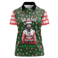 Go Jesus It's Your Birthday Christmas Women Polo Shirt with Presents and Festive Pattern - Wonder Print Shop
