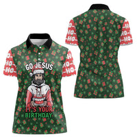 Go Jesus It's Your Birthday Christmas Women Polo Shirt with Presents and Festive Pattern - Wonder Print Shop