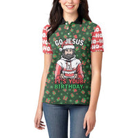 Go Jesus It's Your Birthday Christmas Women Polo Shirt with Presents and Festive Pattern - Wonder Print Shop
