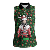 Go Jesus It's Your Birthday Christmas Women Sleeveless Polo Shirt with Presents and Festive Pattern - Wonder Print Shop