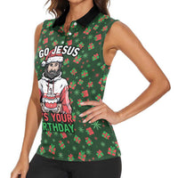 Go Jesus It's Your Birthday Christmas Women Sleeveless Polo Shirt with Presents and Festive Pattern - Wonder Print Shop