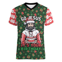 Go Jesus It's Your Birthday Christmas Women V-Neck T-Shirt with Presents and Festive Pattern - Wonder Print Shop