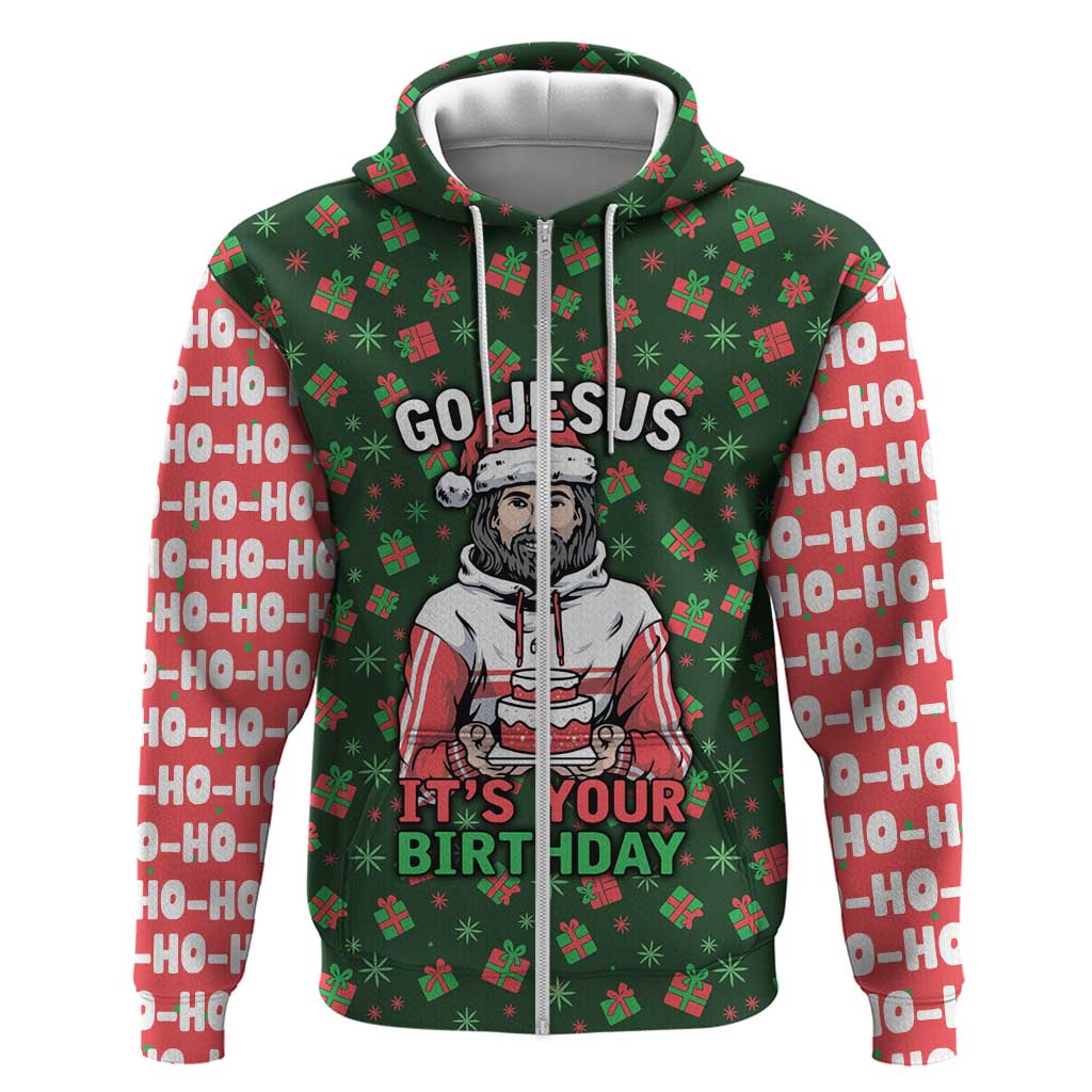 Go Jesus It's Your Birthday Christmas Zip Hoodie with Presents and Festive Pattern - Wonder Print Shop