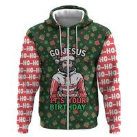Go Jesus It's Your Birthday Christmas Zip Hoodie with Presents and Festive Pattern - Wonder Print Shop