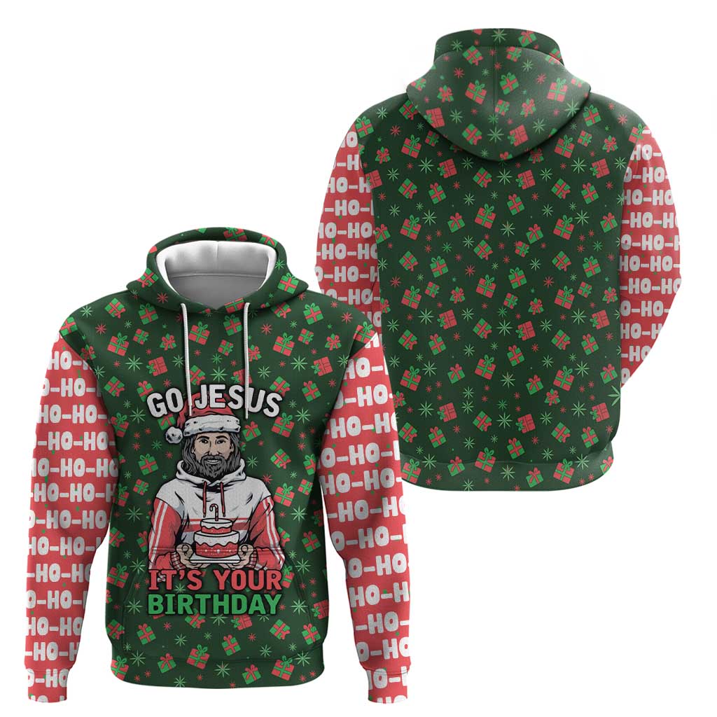 Go Jesus It's Your Birthday Christmas Zip Hoodie with Presents and Festive Pattern - Wonder Print Shop