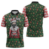 Go Jesus It's Your Birthday Christmas Zipper Polo Shirt with Presents and Festive Pattern - Wonder Print Shop