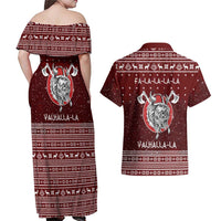 Vikings Fa La La La Christmas Couples Matching Off Shoulder Maxi Dress and Hawaiian Shirt Xmas Holiday Patterns - Wonder Print Shop