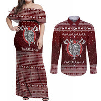 Vikings Fa La La La Christmas Couples Matching Off Shoulder Maxi Dress and Long Sleeve Button Shirt Xmas Holiday Patterns - Wonder Print Shop