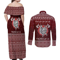 Vikings Fa La La La Christmas Couples Matching Off Shoulder Maxi Dress and Long Sleeve Button Shirt Xmas Holiday Patterns - Wonder Print Shop