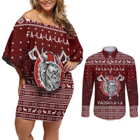 Vikings Fa La La La Christmas Couples Matching Off Shoulder Short Dress and Long Sleeve Button Shirt Xmas Holiday Patterns - Wonder Print Shop