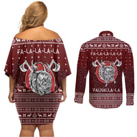 Vikings Fa La La La Christmas Couples Matching Off Shoulder Short Dress and Long Sleeve Button Shirt Xmas Holiday Patterns - Wonder Print Shop