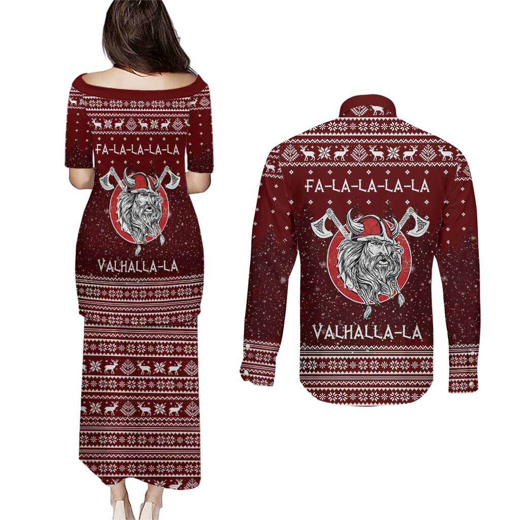 Vikings Fa La La La Christmas Couples Matching Puletasi and Long Sleeve Button Shirt Xmas Holiday Patterns - Wonder Print Shop