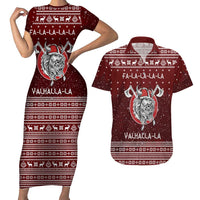 Vikings Fa La La La Christmas Couples Matching Short Sleeve Bodycon Dress and Hawaiian Shirt Xmas Holiday Patterns - Wonder Print Shop