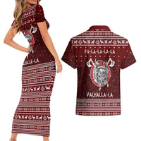 Vikings Fa La La La Christmas Couples Matching Short Sleeve Bodycon Dress and Hawaiian Shirt Xmas Holiday Patterns - Wonder Print Shop
