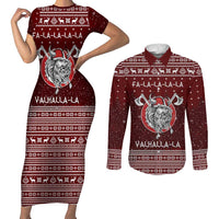 Vikings Fa La La La Christmas Couples Matching Short Sleeve Bodycon Dress and Long Sleeve Button Shirt Xmas Holiday Patterns - Wonder Print Shop