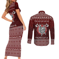 Vikings Fa La La La Christmas Couples Matching Short Sleeve Bodycon Dress and Long Sleeve Button Shirt Xmas Holiday Patterns - Wonder Print Shop