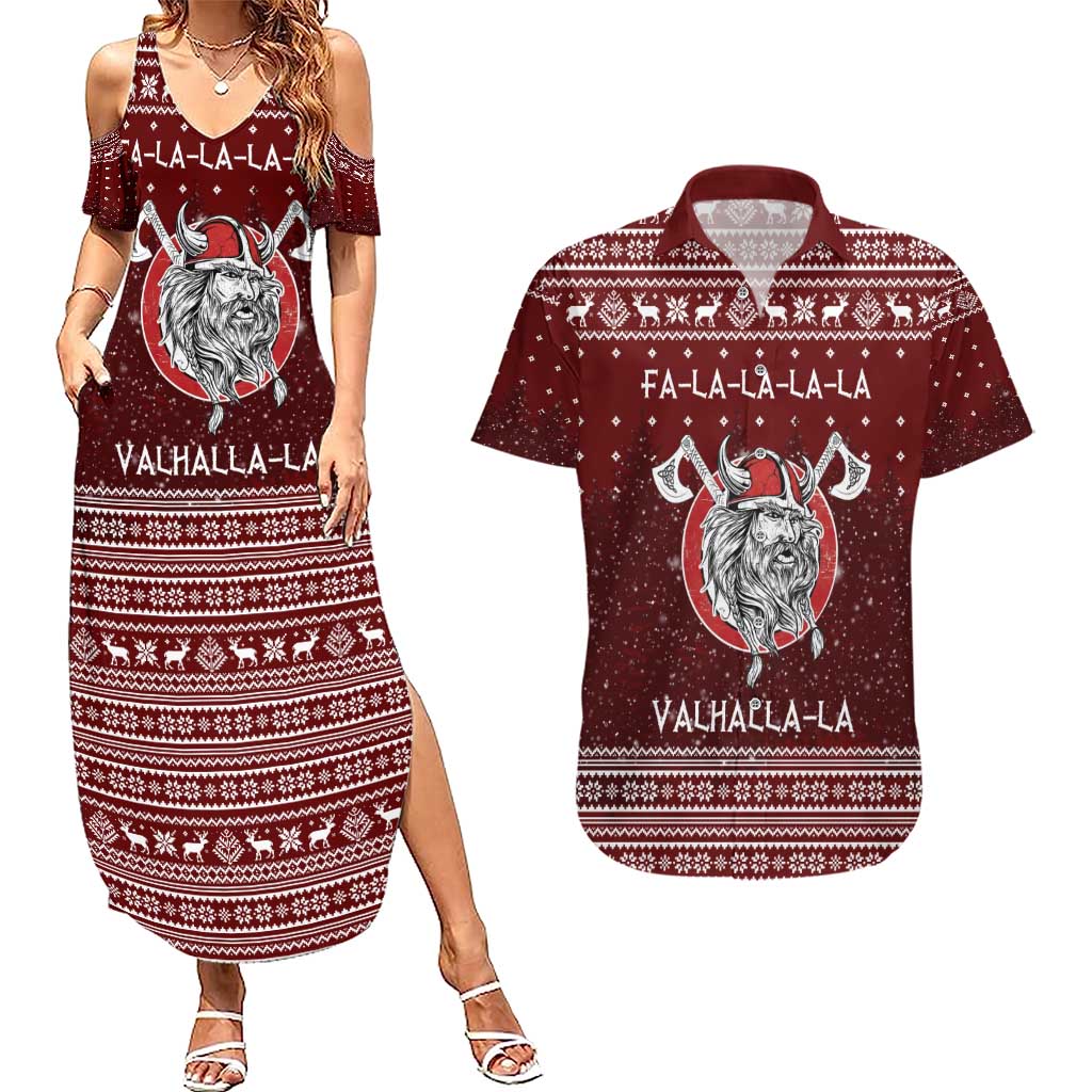 Vikings Fa La La La Christmas Couples Matching Summer Maxi Dress and Hawaiian Shirt Xmas Holiday Patterns - Wonder Print Shop
